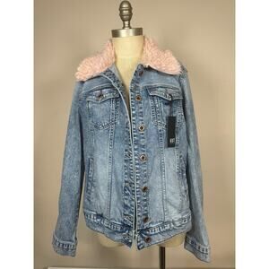 Kut From The Kloth Denim Emma Boyfriend Jacket Faux Fur Trim Women’s Size M NEW